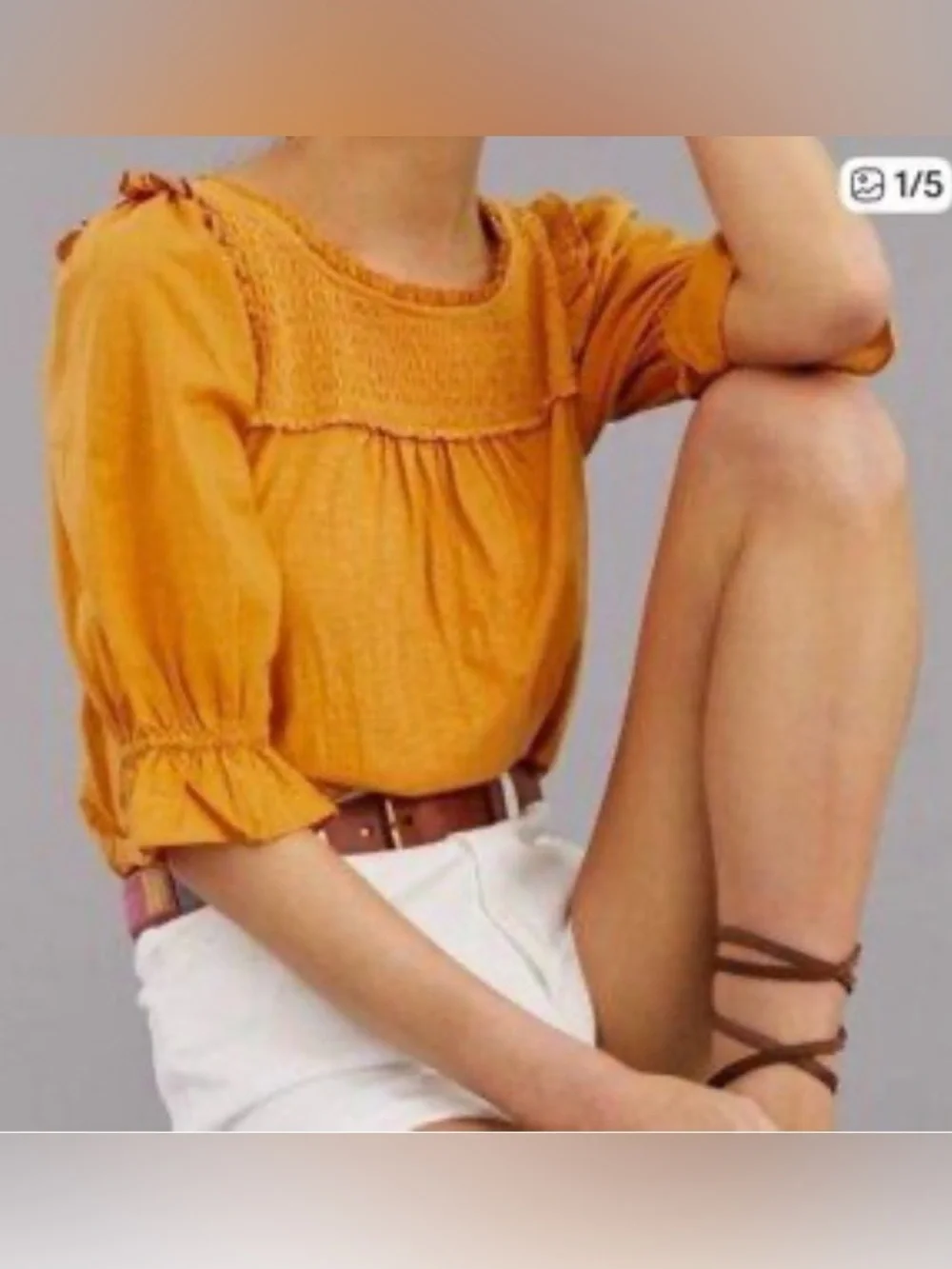 Anthropologie Mustard Smocked Ruffle Peasant Top Size S